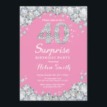 Invitación Sorpresa 40 cumpleaños Diamante rosa y Plata<br><div class="desc">Sorpresa 40 cumpleaños. Fondo Rojo de Diamante Diamante de imitación Rosa y Plata. Elegante Bash cumpleaños. Cumpleaños de adultos. Cumpleaños de las mujeres. Cumpleaños de los hombres.
Para más personalización,  haga clic en el botón "Personalizar" y utilice nuestra herramienta de diseño para modificar esta plantilla.</div>