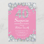 Invitación Sorpresa 40 cumpleaños Diamante rosa y Plata<br><div class="desc">Sorpresa 40 cumpleaños. Fondo Rojo de Diamante Diamante de imitación Rosa y Plata. Elegante Bash cumpleaños. Cumpleaños de adultos. Cumpleaños de las mujeres. Cumpleaños de los hombres.
Para más personalización,  haga clic en el botón "Personalizar" y utilice nuestra herramienta de diseño para modificar esta plantilla.</div>