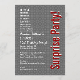 Invitación SORPRESA 40 cumpleaños gris moderno y rojo H431