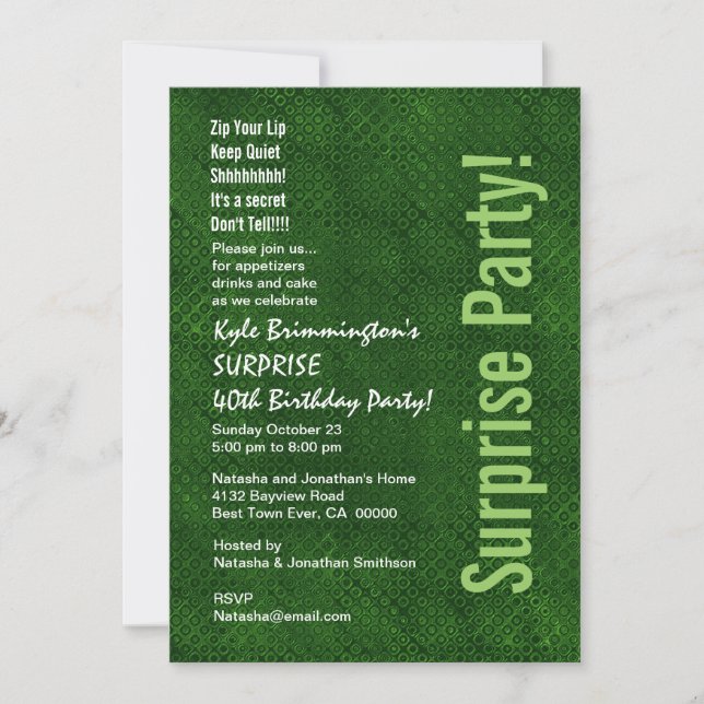 Invitación SORPRESA 40 cumpleaños Kelly Green H351 (Anverso)