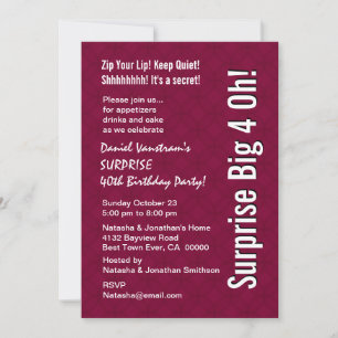 Invitación SORPRESA 40 cumpleaños moderno rojo F004