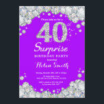 Invitación Sorpresa 40 cumpleaños, morado y diamante plateado<br><div class="desc">Sorpresa 40 cumpleaños. Fondo rojo de diamante Diamante de imitación morado y plateado. Elegante Bash cumpleaños. Cumpleaños de adultos. Cumpleaños de las mujeres. Cumpleaños de los hombres. Para más personalización,  haga clic en el botón "Personalizar" y utilice nuestra herramienta de diseño para modificar esta plantilla.</div>
