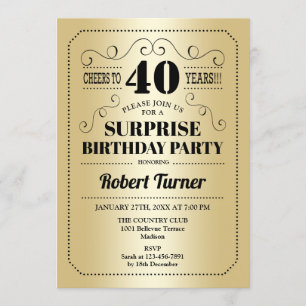 Invitación Sorpresa 40 cumpleaños - Negro de oro