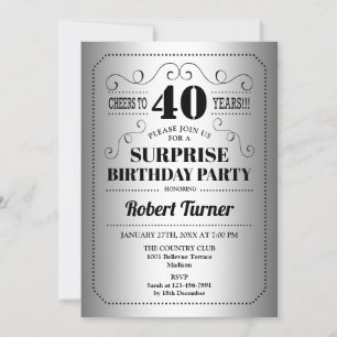 Invitación Sorpresa 40 cumpleaños - negro plateado