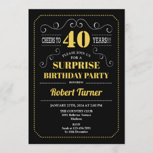 Invitación Sorpresa 40 cumpleaños - Oro negro