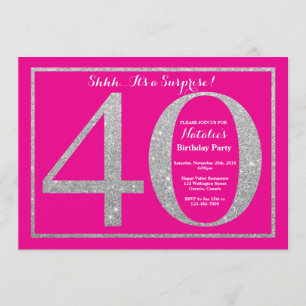 Invitación Sorpresa 40 cumpleaños Purpurina de Plata y Rosa C