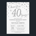 Invitación Sorpresa 40 cumpleaños Purpurina Plata Diamante<br><div class="desc">Sorpresa 40.ª invitación de cumpleaños con fondo de diamante Purpurina plateado. Confetti plateado. Cumpleaños de adultos. Cumpleaños de hombres o mujeres. Para una mayor personalización,  haga clic en el botón "Personalizar" y utilice nuestra herramienta de diseño para modificar esta plantilla.</div>