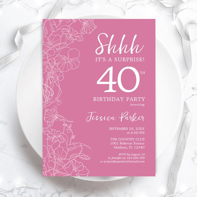 Invitación Sorpresa 40 cumpleaños - Rosa floral (Subido por el creador)
