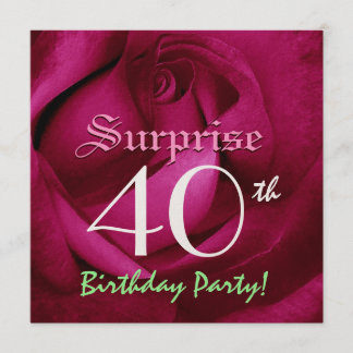 Invitación SORPRESA 40 cumpleaños Rosa Roja E004