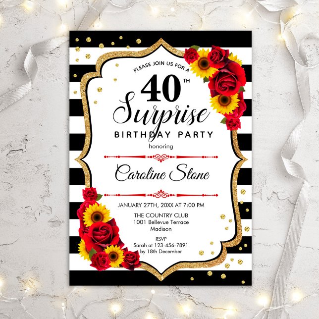 Invitación Sorpresa 40 cumpleaños - Sunflower de rosas rojas (Subido por el creador)
