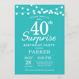 Invitación Sorpresa 40 cumpleaños Verde azulado Aqua Turquois