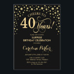 Invitación Sorpresa 40 Fiesta de cumpleaños - Negro de oro<br><div class="desc">Sorpresa 40.ª Invitación a la fiesta de cumpleaños. Diseño elegante en oro negro y falso purpurina . Presenta el tipo de letra de guión y los diamantes confetti. ¡Salud a 40 años! Mándame un mensaje si necesitas más personalización.</div>