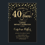 Invitación Sorpresa 40 Fiesta de cumpleaños - Negro de oro<br><div class="desc">Sorpresa 40.ª Invitación a la fiesta de cumpleaños. Diseño elegante en oro negro y falso purpurina . Presenta el tipo de letra de guión y los diamantes confetti. ¡Salud a 40 años! Mándame un mensaje si necesitas más personalización.</div>