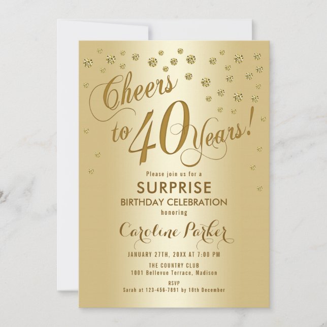 Invitación Sorpresa 40 Fiesta de cumpleaños - Oro (Anverso)