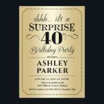 Invitación Sorpresa 40 Fiesta de cumpleaños - Oro<br><div class="desc">Sorpresa 40.ª Invitación a la fiesta de cumpleaños. Diseño sencillo y elegante en oro y negro. Con un patrón de Relieve metalizado de oro falso y un tipo de letra de guión elegante. Celebración sorpresa de cumpleaños para hombre o mujer. ¡Se puede personalizar en cualquier edad!</div>