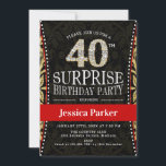 Invitación Sorpresa 40 Fiesta de cumpleaños - Rojo negro dora<br><div class="desc">Sorpresa 40 cumpleaños invitación a las mujeres. Elegante carta de invitación en falso oro purpurina,  negro y rojo. Incluye tipografía y letras de diamante. Perfecto para una celebración sorpresa de cumpleaños adulto.</div>