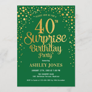 Invitación Sorpresa 40 Fiesta de cumpleaños - Verde y Oro