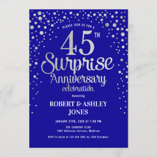 Invitación Sorpresa 45 Aniversario - Azul Zafiro & Plata