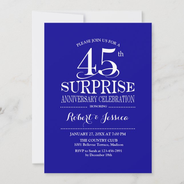 Invitación Sorpresa 45° aniversario Boda - Blanco Azul (Anverso)