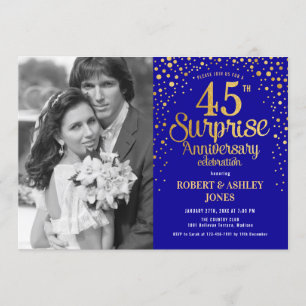 Invitación Sorpresa 45 Aniversario con Foto - Azul Oro