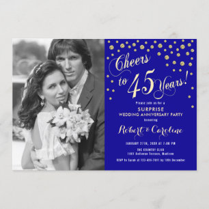 Invitación Sorpresa 45 Aniversario con Foto - Oro Azul
