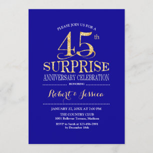 Invitación Sorpresa 45 Aniversario de Boda - Azul Oro
