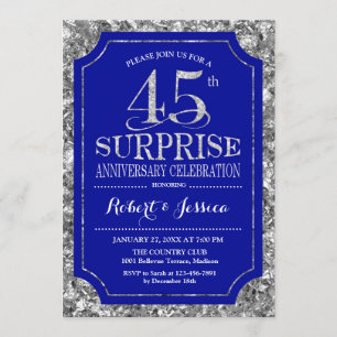 Invitación Sorpresa 45 Aniversario de Boda - Azul Plata