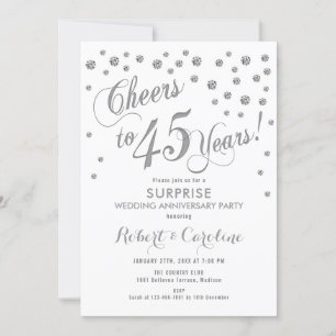 Invitación Sorpresa 45 Aniversario de Boda - Blanco y Plata