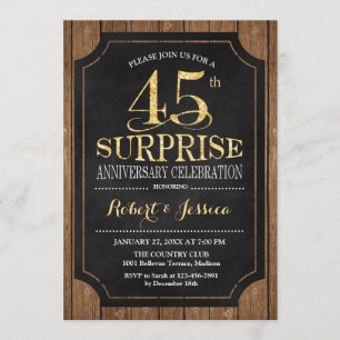Invitación Sorpresa 45 Aniversario de Boda - Madera Dorada