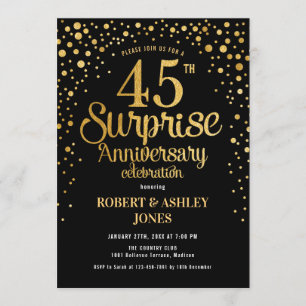 Invitación Sorpresa 45 Aniversario de Boda - Negro y Dorado