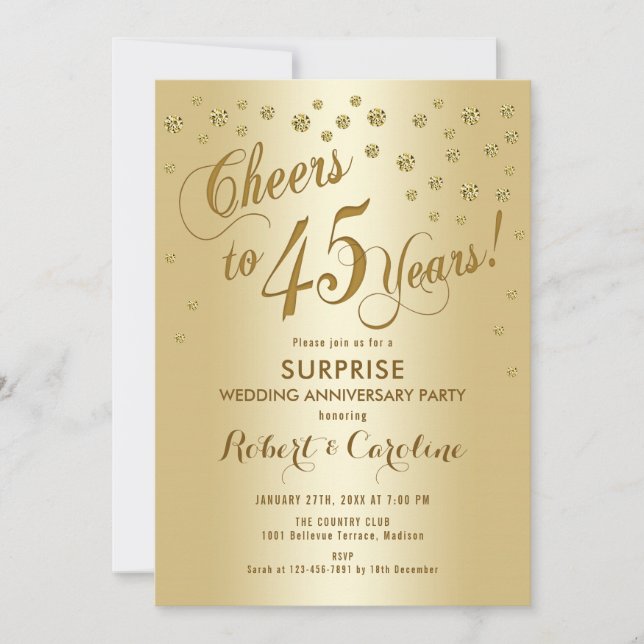 Invitación Sorpresa 45 Aniversario de Boda - Oro (Anverso)