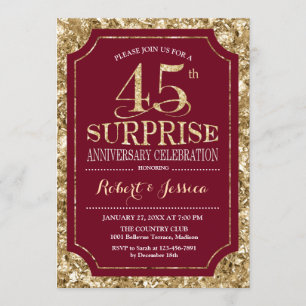 Invitación Sorpresa 45 Aniversario de Boda - Rojo Oro