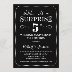 Invitación Sorpresa 5º Aniversario de Boda - Blanco Negro