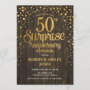 Invitación Sorpresa 50º Aniversario de Boda - Madera y Oro