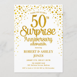 Invitación Sorpresa 50º Aniversario de Boda - Oro y Blanco