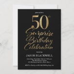 Invitación Sorpresa 50.ª celebración de cumpleaños Black & Go<br><div class="desc">50.ª invitación a la fiesta de cumpleaños sorpresa en negro y oro</div>