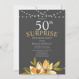Invitación Sorpresa 50.ª fiesta de cumpleaños floral amarilla