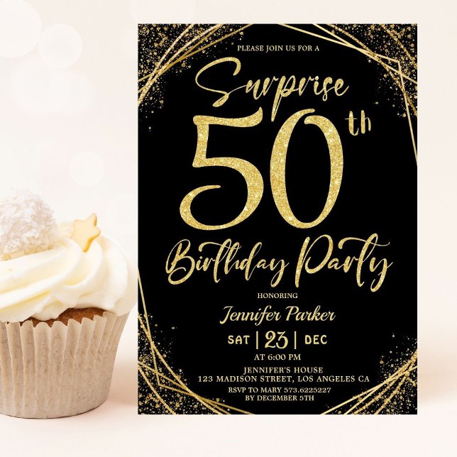 Invitación Sorpresa 50.ª Moda de fiesta de cumpleaños Black & (Subido por el creador)