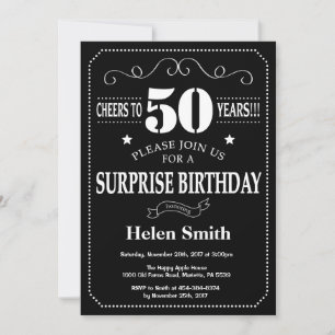 Invitación Sorpresa 50.º cartón blanco y negro