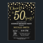 Invitación Sorpresa 50.º cumpleaños Diamante Negro y Oro<br><div class="desc">Sorpresa 50.ª invitación de cumpleaños con antecedentes de diamante de Purpurina negro y oro. confetti de efecto metalizado dorado. Cumpleaños de adultos. Cumpleaños de hombres o mujeres. Para una mayor personalización,  haga clic en el botón "Personalizar" y utilice nuestra herramienta de diseño para modificar esta plantilla.</div>