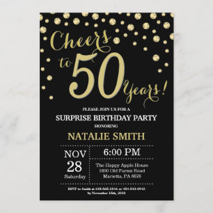 Invitación Sorpresa 50.º cumpleaños Diamante Negro y Oro