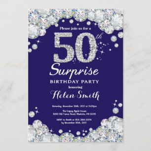 Invitación Sorpresa 50.º Diamante Plata Azul de la Marina de 