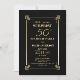 Invitación Sorpresa 50.º Fiesta de oro y negro