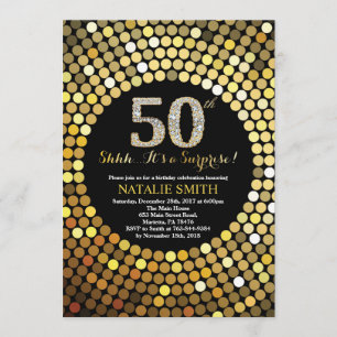 Invitación Sorpresa 50.º Purpurina de oro y negro