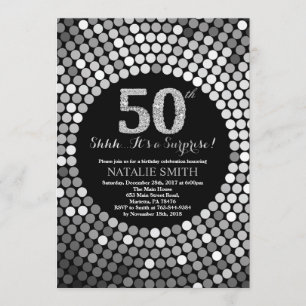 Invitación Sorpresa 50.º Purpurina negro y plateado