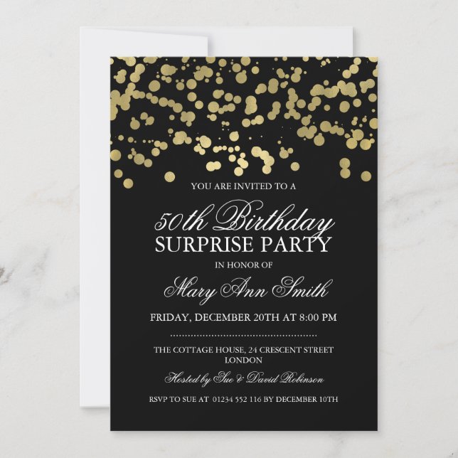 Invitación Sorpresa 50.º Relieve metalizado dorado de la fies (Anverso)