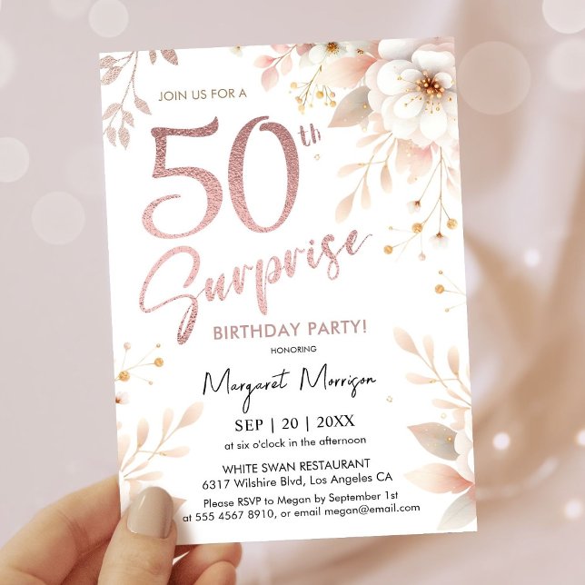 Invitación Sorpresa 50.º Rosa de la fiesta de cumpleaños Chic (Subido por el creador)
