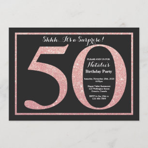 Invitación Sorpresa 50.º Rosa Purpurina de oro rosado
