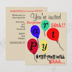 Invitación Sorpresa 50.º sobre los globos de las colinas