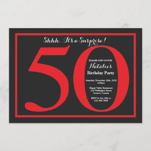 Invitación Sorpresa 50.º tablero rojo y negro de cumpleaños
